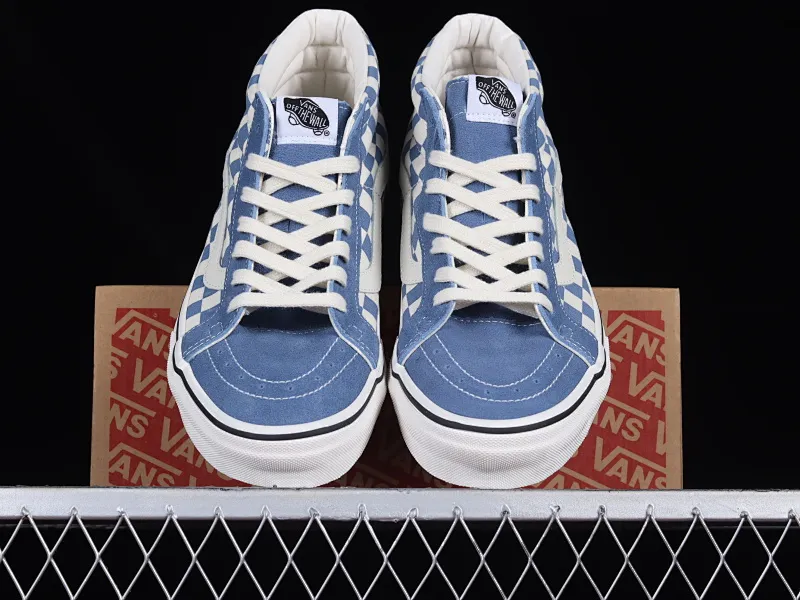 All categories Vans Vans series Vans Mid Vans Sk8-Mid Vans official haze blue checkerboard retro mid-top canvas vulcanized skateboard shoes VN0A391FOQN
